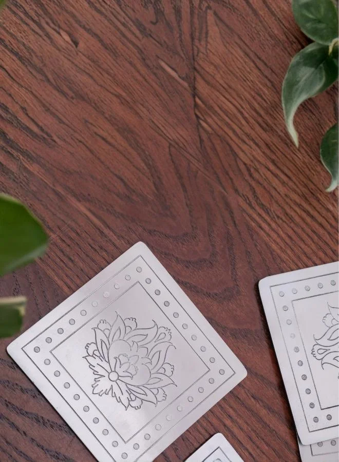 Casa Quesera  Square Amara silver , Brass Coasters, set of four  | Best Price UAE